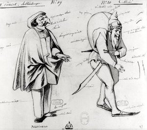 Projekt kostiumu dla dwóch akrobatów w Benvenuto Cellini autorstwa Hectora Berlioza (1803-69) 1838